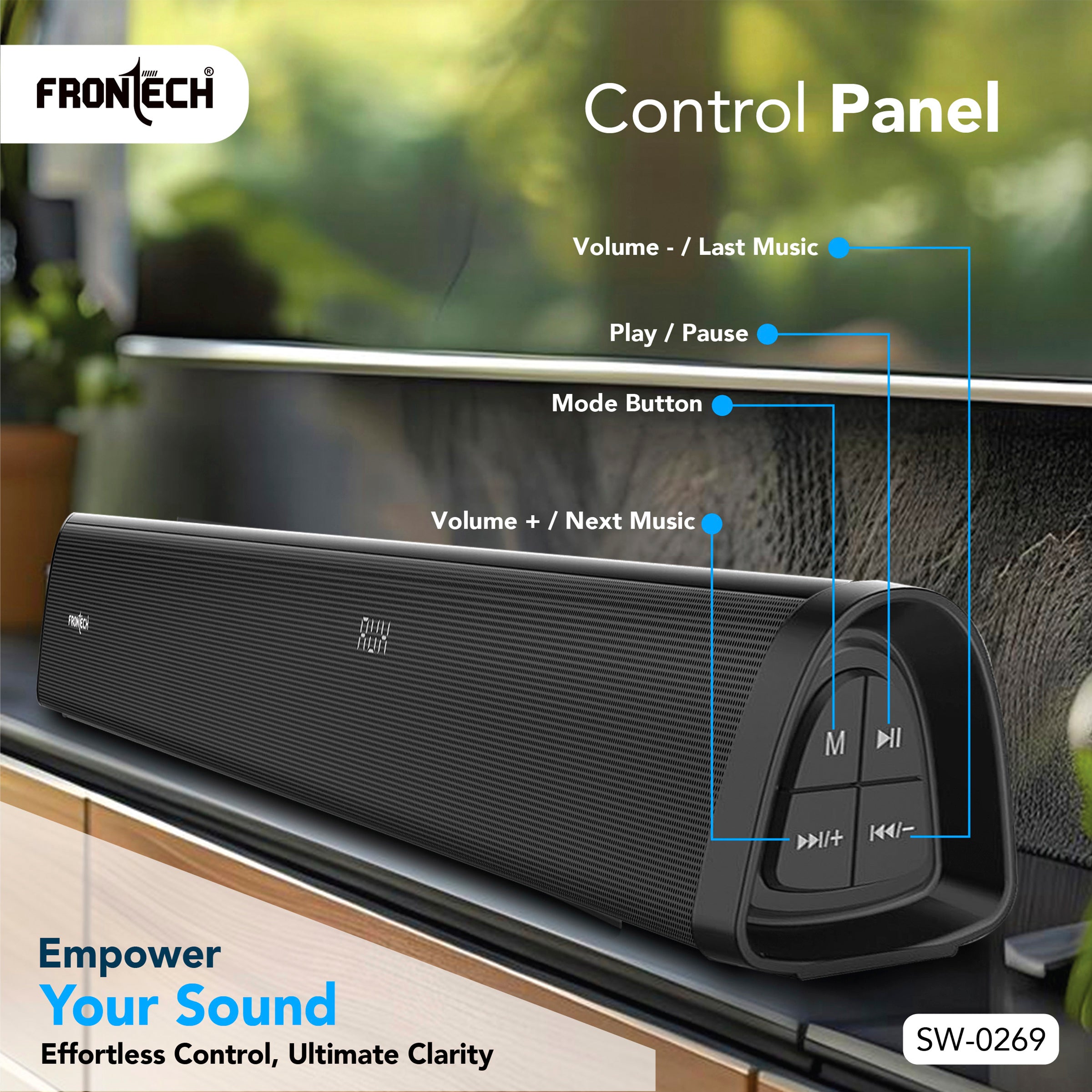 Frontech EchoMax-269 2.1 Channel Soundbar | Bluetooth 5.3 | Wireless Connectivity | 200W | Powerful Bass (SW-0269) Frontech EchoMax-269 2.1 Channel Soundbar | Bluetooth 5.3 | Wireless Connectivity | 200W | Powerful Bass (SW-0269)